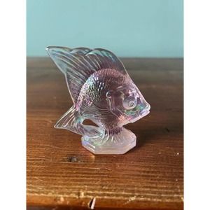 Fenton Iridescent Pink Carnival Glass Fish Sculpture With Sticker ~ Exc Cdn